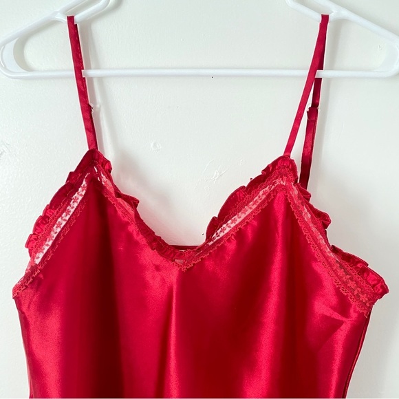 Vintage Aegean Apparel Elegant Red Satin Lace Trim Slip Dress Coquette Girl M - Picture 3 of 6